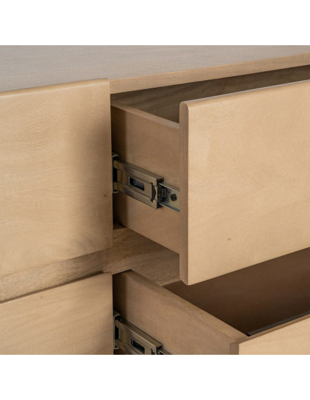 Meuble tv japandi minimaliste lignes douces 4 tiroirs 160 cm Bois de manguier Naturel Emorio 