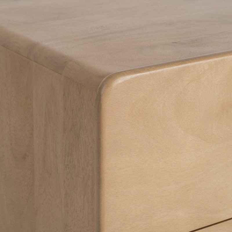 Meuble tv japandi minimaliste lignes douces 4 tiroirs 160 cm Bois de manguier Naturel Emorio 