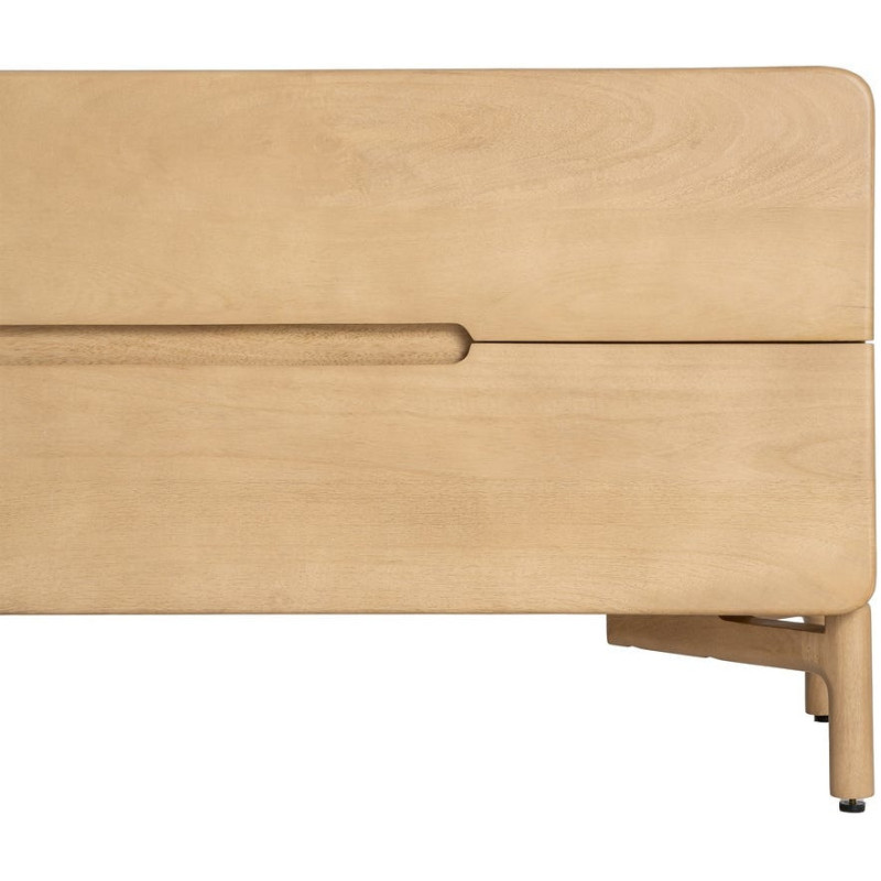 Meuble tv japandi minimaliste lignes douces 4 tiroirs 160 cm Bois de manguier Naturel Emorio 