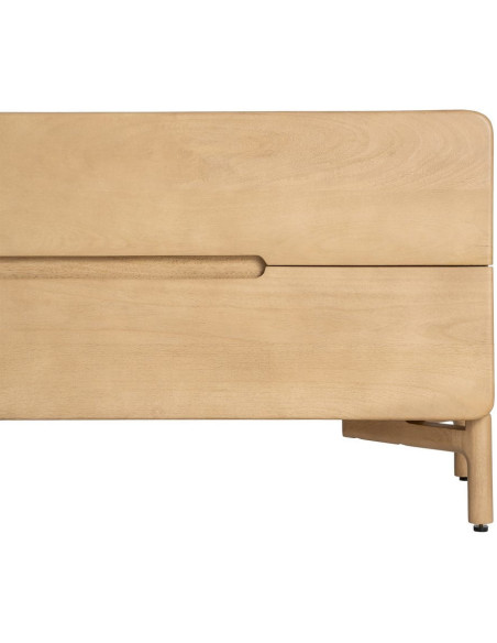 Meuble tv japandi minimaliste lignes douces 4 tiroirs 160 cm Bois de manguier Naturel Emorio 