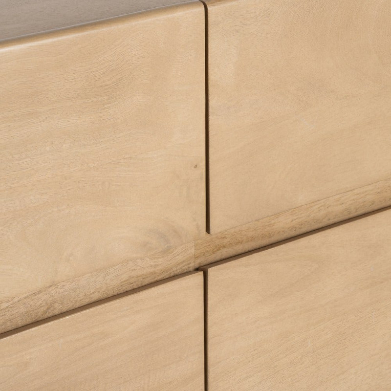 Meuble tv japandi minimaliste lignes douces 4 tiroirs 160 cm Bois de manguier Naturel Emorio 