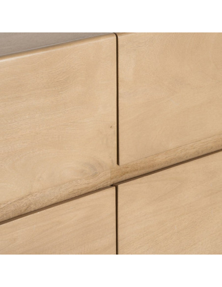 Meuble tv japandi minimaliste lignes douces 4 tiroirs 160 cm Bois de manguier Naturel Emorio 