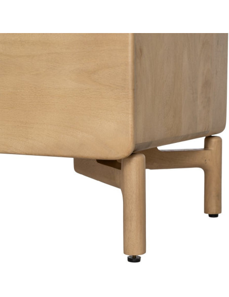 Meuble tv japandi minimaliste lignes douces 4 tiroirs 160 cm Bois de manguier Naturel Emorio 