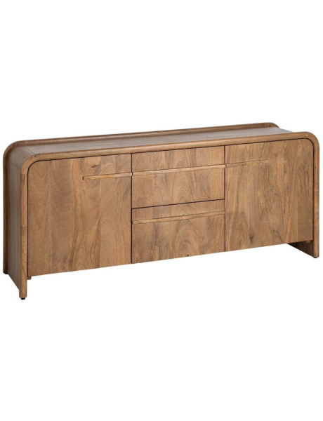 Buffet design organique moderne lignes arrondies Bas 2 portes 2 tiroirs 165 cm Bois de manguier Naturel Oryvia 