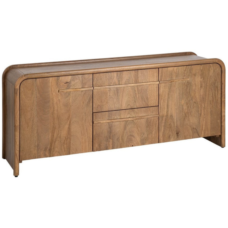 Buffet design organique moderne lignes arrondies Bas 2 portes 2 tiroirs 165 cm Bois de manguier Naturel Oryvia 
