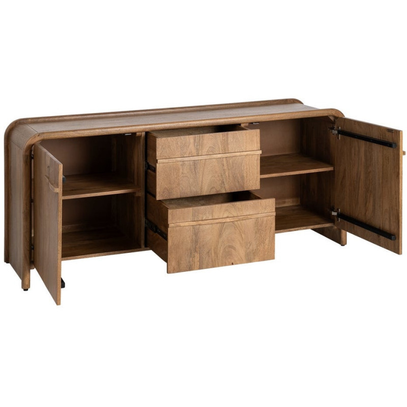 Buffet design organique moderne lignes arrondies Bas 2 portes 2 tiroirs 165 cm Bois de manguier Naturel Oryvia 