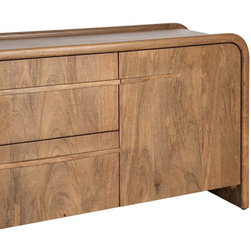 Buffet design organique moderne lignes arrondies Bas 2 portes 2 tiroirs 165 cm Bois de manguier Naturel Oryvia 