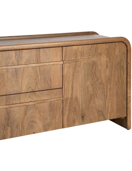 Buffet design organique moderne lignes arrondies Bas 2 portes 2 tiroirs 165 cm Bois de manguier Naturel Oryvia 