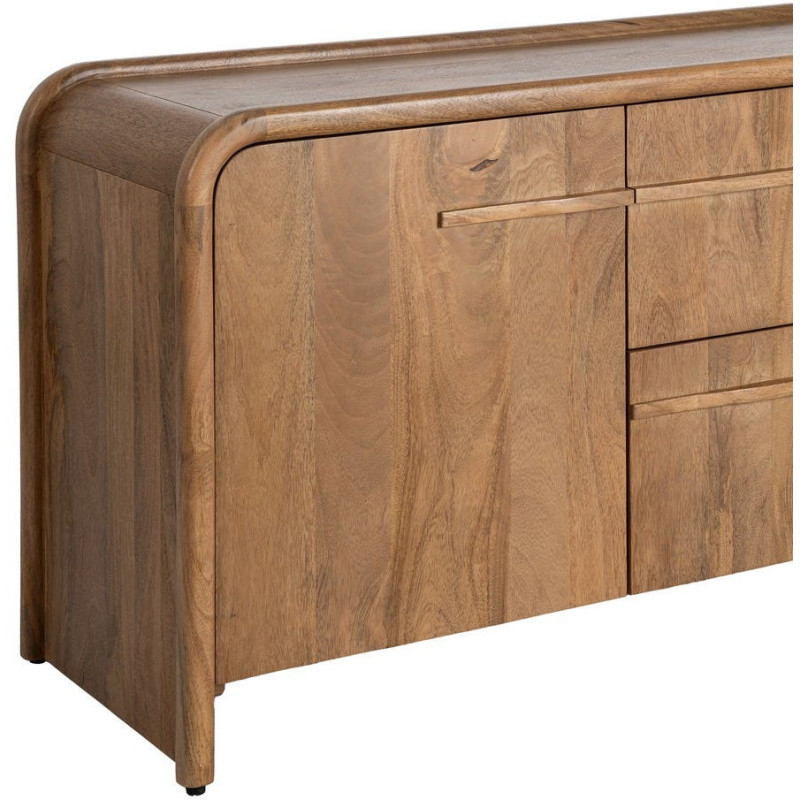 Buffet design organique moderne lignes arrondies Bas 2 portes 2 tiroirs 165 cm Bois de manguier Naturel Oryvia 