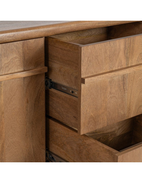 Buffet design organique moderne lignes arrondies Bas 2 portes 2 tiroirs 165 cm Bois de manguier Naturel Oryvia 