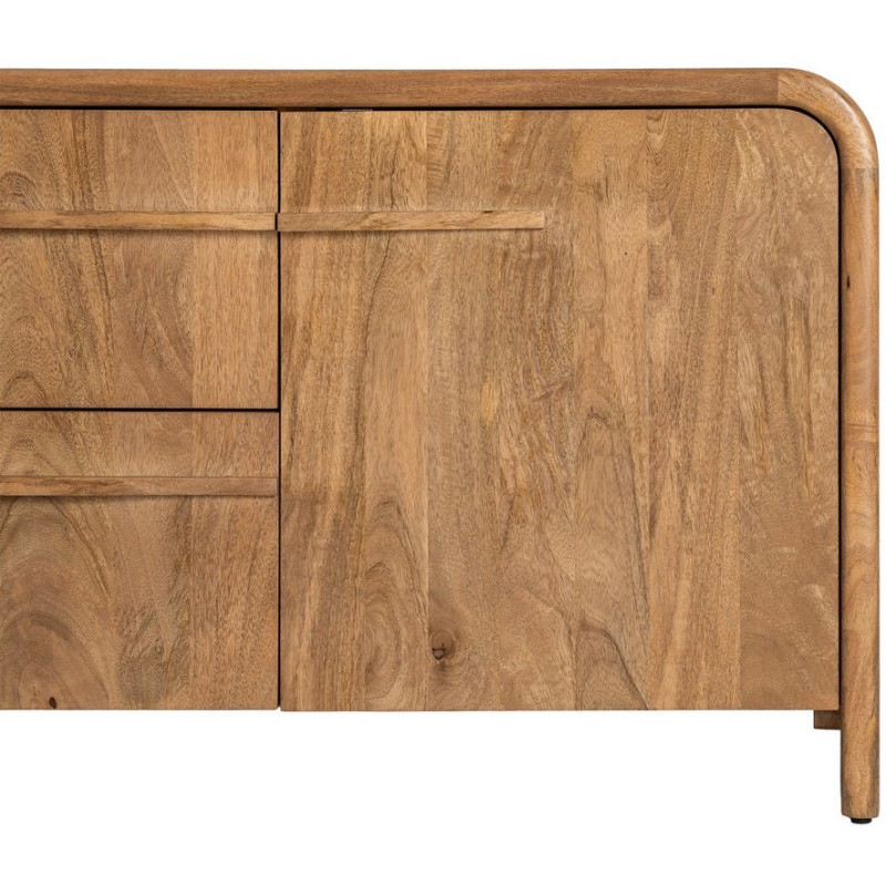 Buffet design organique moderne lignes arrondies Bas 2 portes 2 tiroirs 165 cm Bois de manguier Naturel Oryvia 