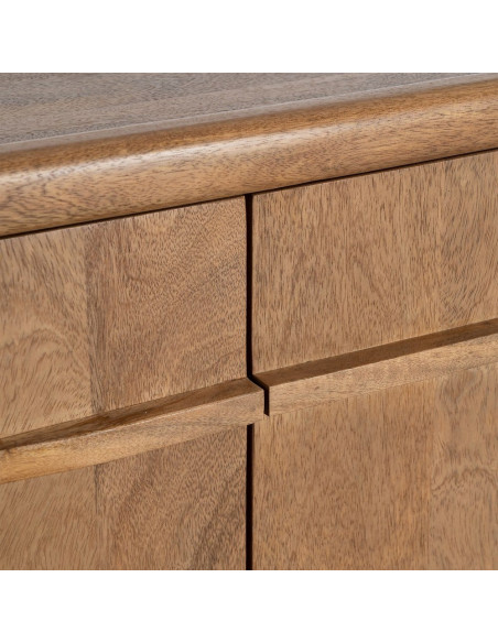Buffet design organique moderne lignes arrondies Bas 2 portes 2 tiroirs 165 cm Bois de manguier Naturel Oryvia 