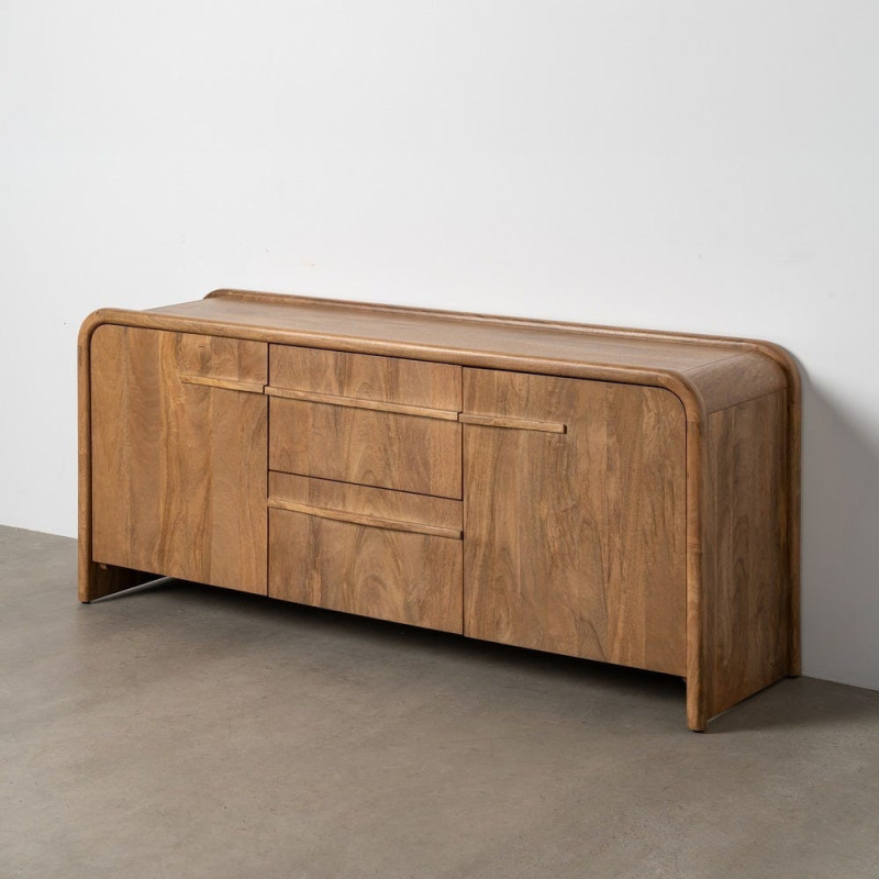 Buffet design organique moderne lignes arrondies Bas 2 portes 2 tiroirs 165 cm Bois de manguier Naturel Oryvia 