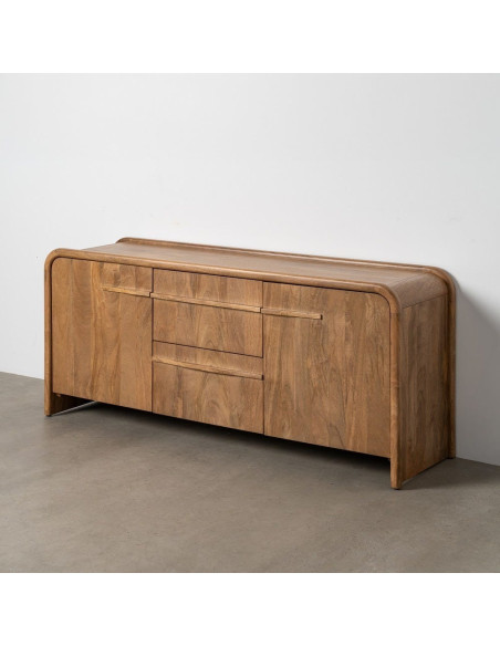 Buffet design organique moderne lignes arrondies Bas 2 portes 2 tiroirs 165 cm Bois de manguier Naturel Oryvia 