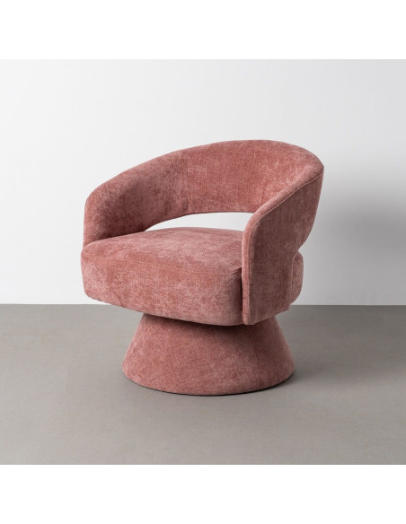 Fauteuil pivotant rétro chic Tissu Rose saumon Bois MDF Métal Novario 