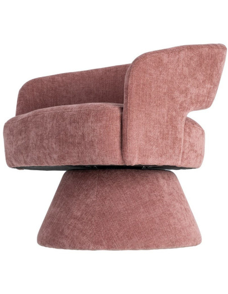 Fauteuil pivotant rétro chic Tissu Rose saumon Bois MDF Métal Novario 