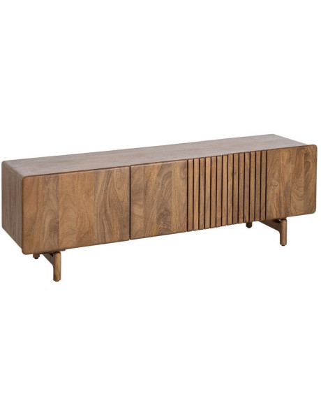 Meuble TV japandi minimaliste 3 portes 160 cm Bois de manguier Naturel Kyvora 