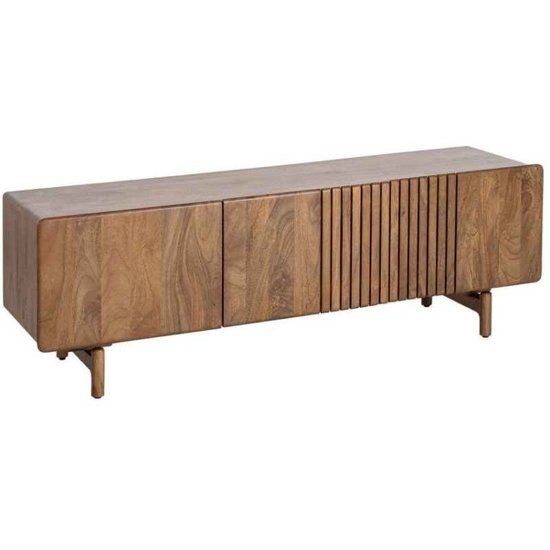Meuble TV japandi minimaliste 3 portes 160 cm Bois de manguier Naturel Kyvora 