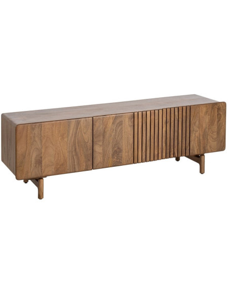 Meuble TV japandi minimaliste 3 portes 160 cm Bois de manguier Naturel Kyvora 