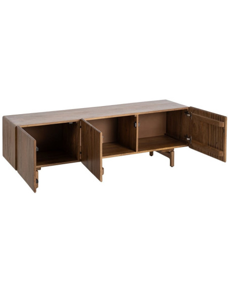 Meuble TV japandi minimaliste 3 portes 160 cm Bois de manguier Naturel Kyvora 