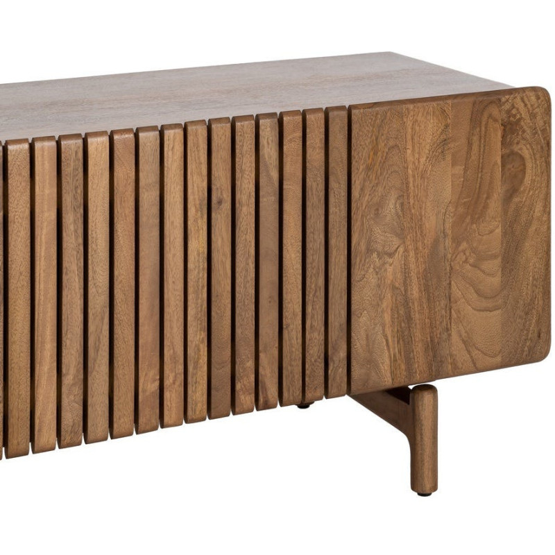 Meuble TV japandi minimaliste 3 portes 160 cm Bois de manguier Naturel Kyvora 