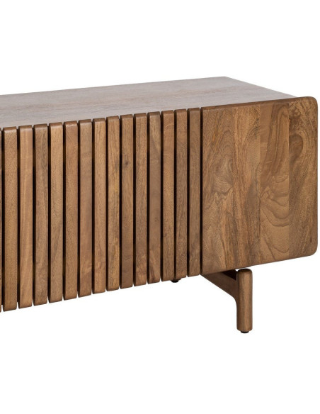 Meuble TV japandi minimaliste 3 portes 160 cm Bois de manguier Naturel Kyvora 