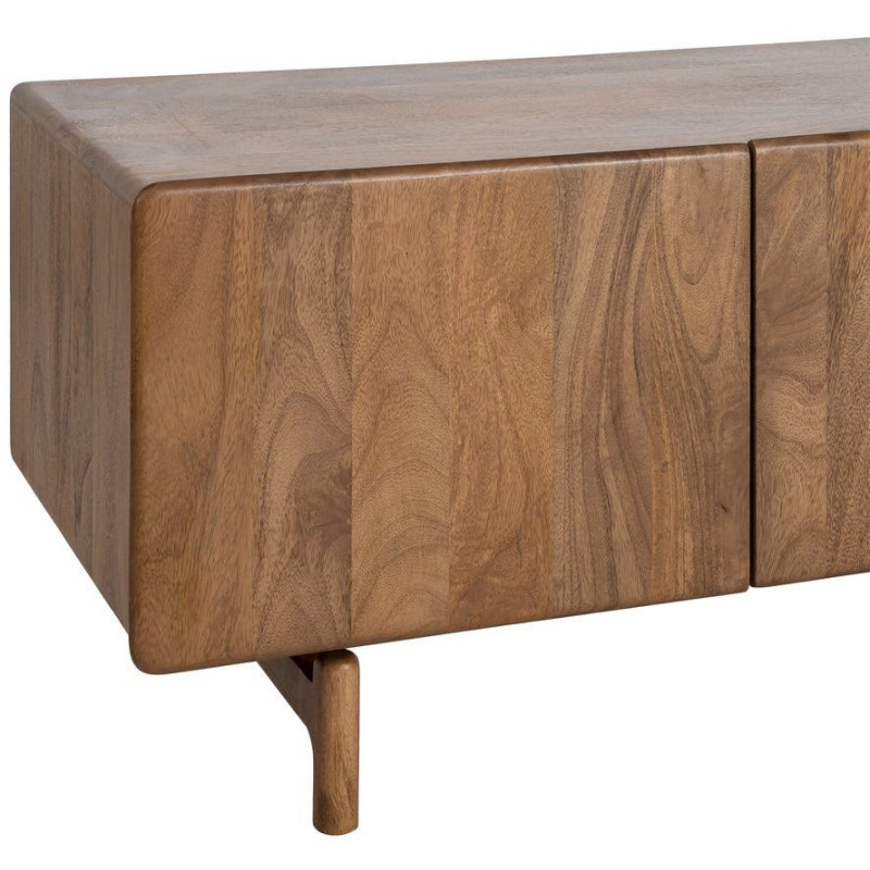 Meuble TV japandi minimaliste 3 portes 160 cm Bois de manguier Naturel Kyvora 