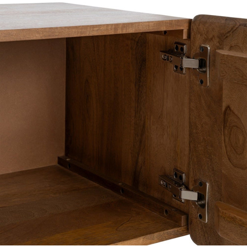 Meuble TV japandi minimaliste 3 portes 160 cm Bois de manguier Naturel Kyvora 