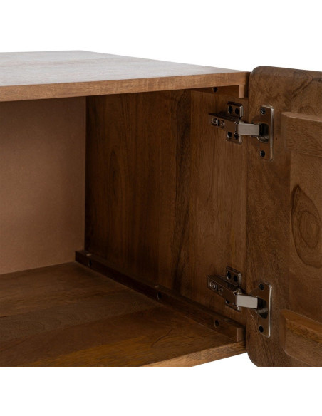 Meuble TV japandi minimaliste 3 portes 160 cm Bois de manguier Naturel Kyvora 