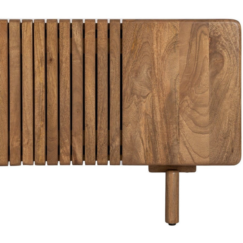 Meuble TV japandi minimaliste 3 portes 160 cm Bois de manguier Naturel Kyvora 