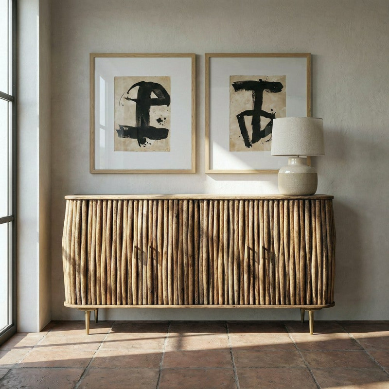 Grand Buffet organique moderne Bas 4 portes 148 cm Bois de manguier Naturel Stréo 