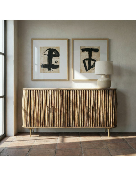 Grand Buffet organique moderne Bas 4 portes 148 cm Bois de manguier Naturel Stréo 