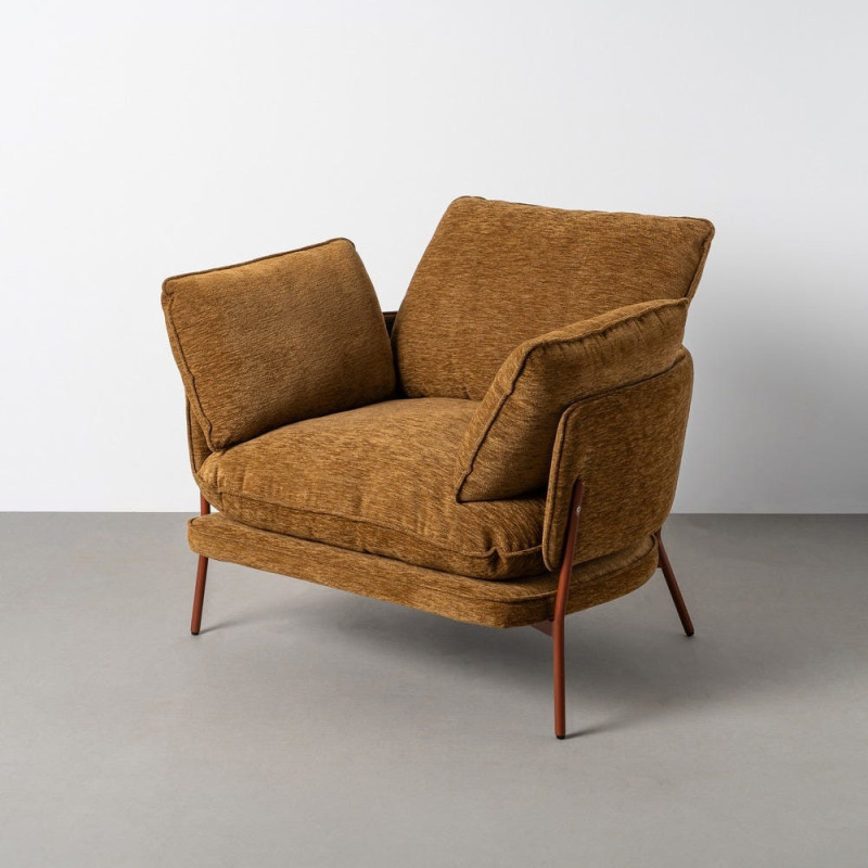 Fauteuil lounge design rétro seventies Tissu Marron clair Métal Kandor 