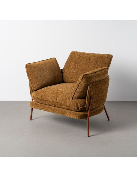 Fauteuil lounge design rétro seventies Tissu Marron clair Métal Kandor 