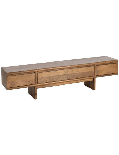 Meuble TV design japandi minimaliste lignes épurées 4 tiroirs 180 cm Bois de manguier Naturel Senvara 