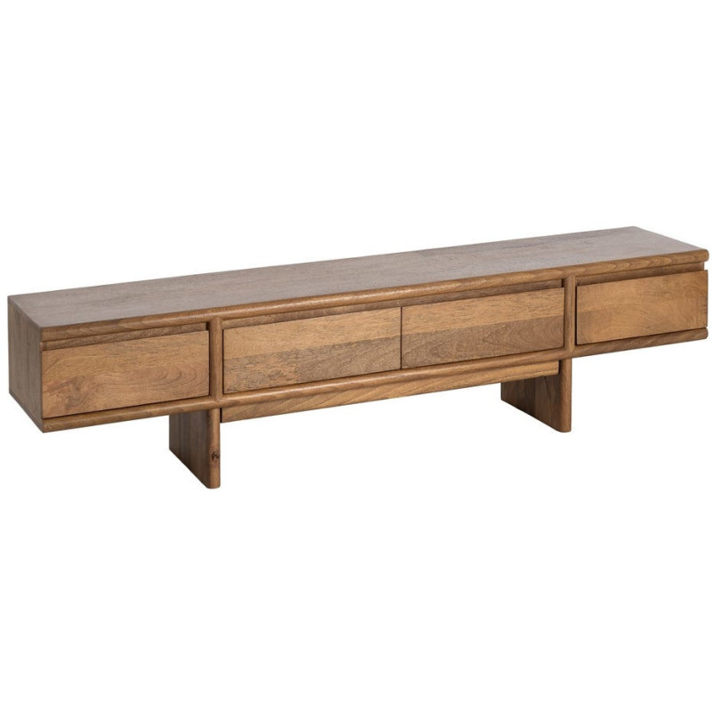 Meuble TV design japandi minimaliste lignes épurées 4 tiroirs 180 cm Bois de manguier Naturel Senvara 