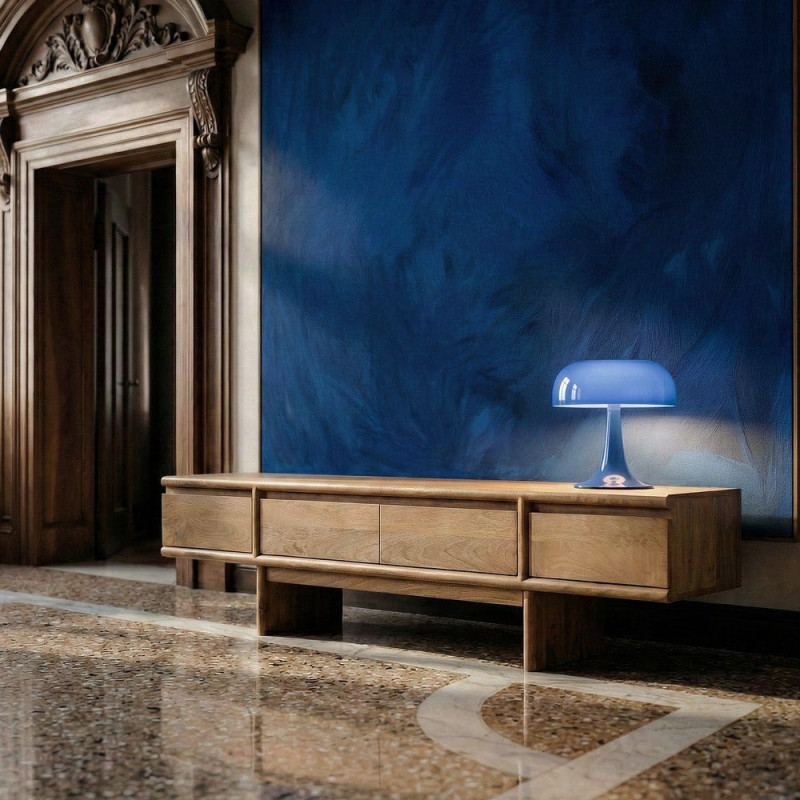 Meuble TV design japandi minimaliste lignes épurées 4 tiroirs 180 cm Bois de manguier Naturel Senvara 