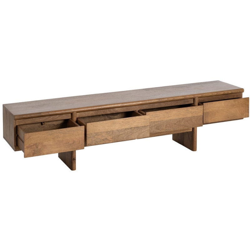 Meuble TV design japandi minimaliste lignes épurées 4 tiroirs 180 cm Bois de manguier Naturel Senvara 