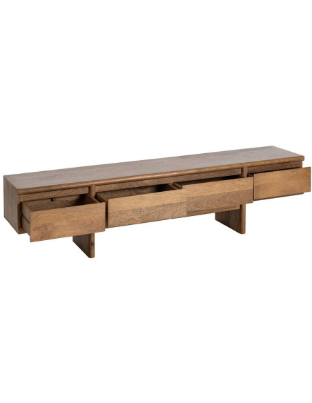 Meuble TV design japandi minimaliste lignes épurées 4 tiroirs 180 cm Bois de manguier Naturel Senvara 