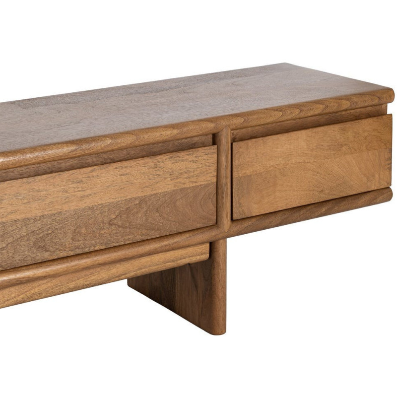 Meuble TV design japandi minimaliste lignes épurées 4 tiroirs 180 cm Bois de manguier Naturel Senvara 
