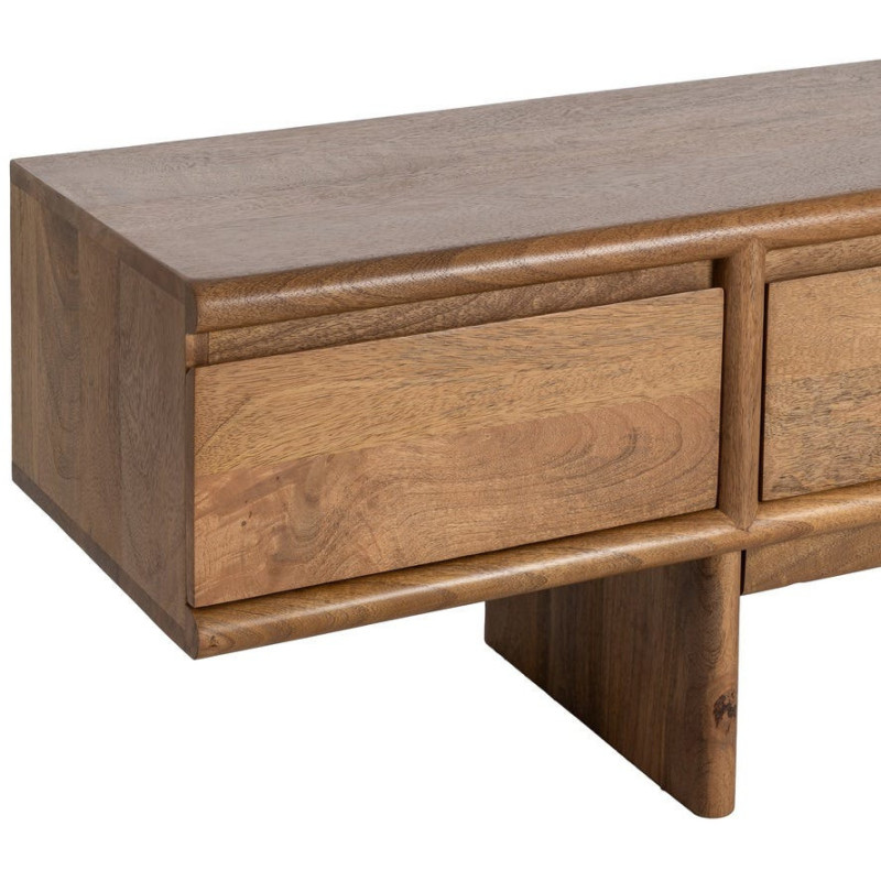 Meuble TV design japandi minimaliste lignes épurées 4 tiroirs 180 cm Bois de manguier Naturel Senvara 