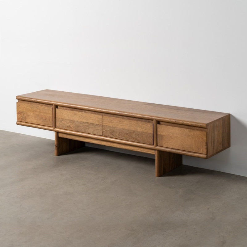 Meuble TV design japandi minimaliste lignes épurées 4 tiroirs 180 cm Bois de manguier Naturel Senvara 