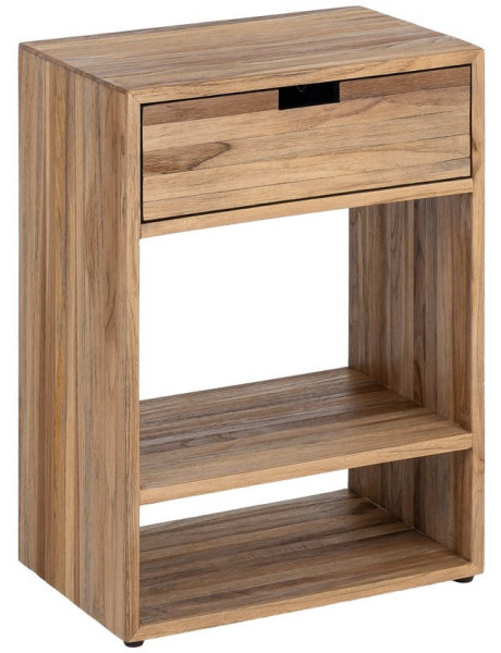 Table de chevet style minimaliste moderne 1 tiroir 2 étagères Bois de teck recyclé Naturel Navado 