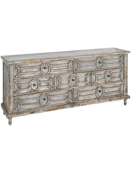 Grande Commode bohème vintage 7 tiroirs Bois recyclé Gris Patiné Calisandra 