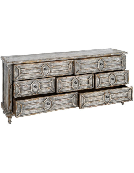 Grande Commode bohème vintage 7 tiroirs Bois recyclé Gris Patiné Calisandra 