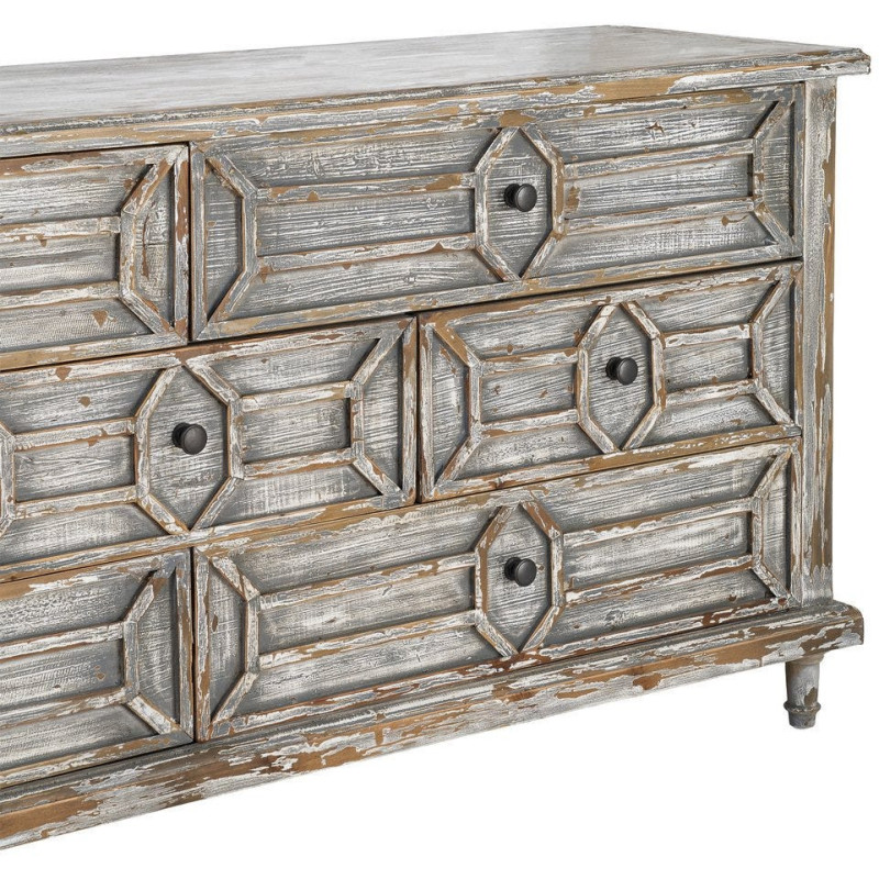 Grande Commode bohème vintage 7 tiroirs Bois recyclé Gris Patiné Calisandra 