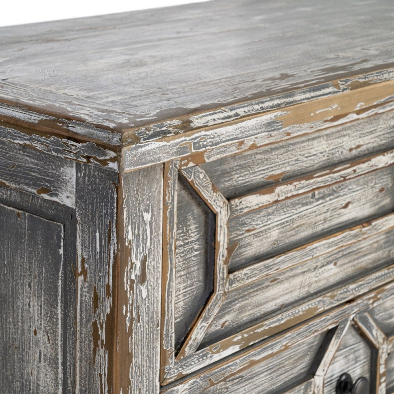 Grande Commode bohème vintage 7 tiroirs Bois recyclé Gris Patiné Calisandra 