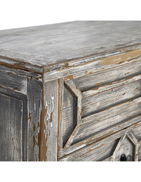 Grande Commode bohème vintage 7 tiroirs Bois recyclé Gris Patiné Calisandra 