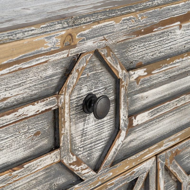 Grande Commode bohème vintage 7 tiroirs Bois recyclé Gris Patiné Calisandra 