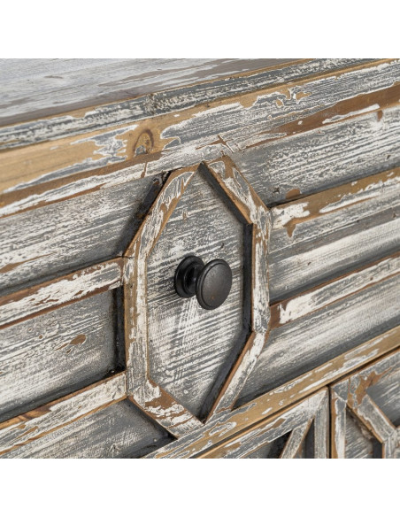 Grande Commode bohème vintage 7 tiroirs Bois recyclé Gris Patiné Calisandra 